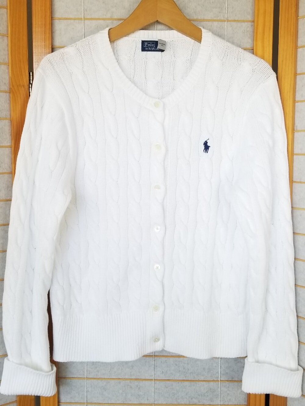 Polo Ralph Lauren White Cable Knit Cardigan Sweater Women's Size XL